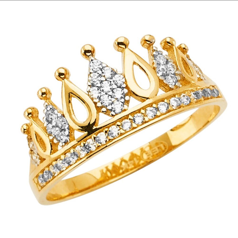 14KT Gold Cubic Zirconia Crown Ring Quinceañera Ring